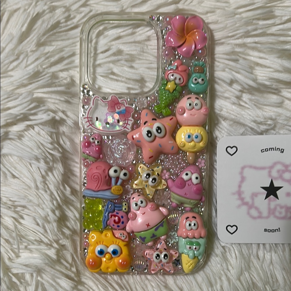 Handmade iPhone 14 Pro Junk Case Spongebob Hello Kitty Kawaii Tropical Y2K